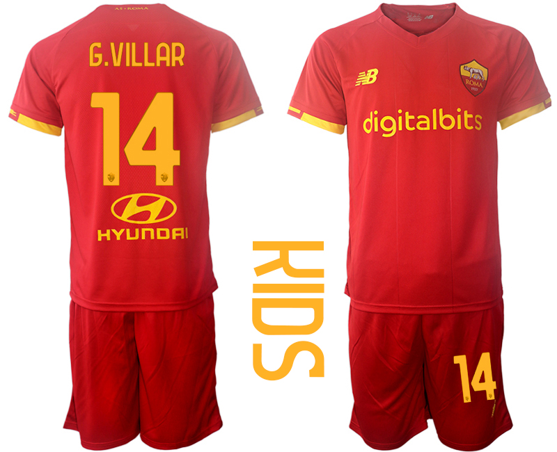 Youth 2021-2022 Club AS Roma home red #14 Soccer Jersey